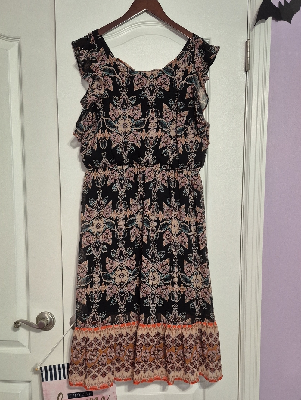 XHILARATION Women's Black Floral Print Sleeveless Midi Dress